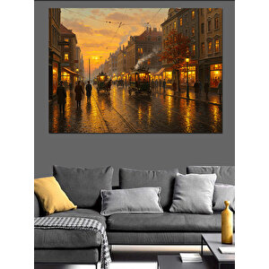 Yağmurlu Şehir Sokakları Dekoratif Kanvas - Mdf Ahşap Tablo 50x70 cm