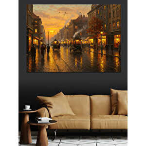 Yağmurlu Şehir Sokakları Dekoratif Kanvas - Mdf Ahşap Tablo 50x70 cm