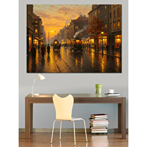 Yağmurlu Şehir Sokakları Dekoratif Kanvas - Mdf Ahşap Tablo