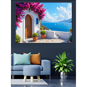 Sahil Manzaralı Renkli Ev Kapısı Dekoratif Kanvas - Mdf Ahşap Tablo