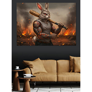 Kaslı Tavşan Fantastik Karakter Çizimi Dekoratif Kanvas - Mdf Ahşap Tablo 70x100 cm