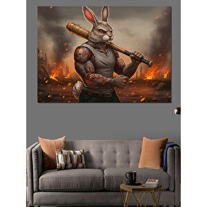 Kaslı Tavşan Fantastik Karakter Çizimi Dekoratif Kanvas - Mdf Ahşap Tablo 70x100 cm