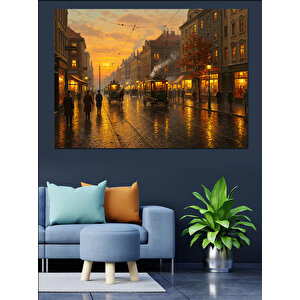 Yağmurlu Şehir Sokakları Dekoratif Kanvas - Mdf Ahşap Tablo 70x100 cm