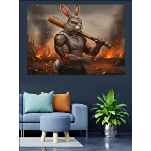 Kaslı Tavşan Fantastik Karakter Çizimi Dekoratif Kanvas - Mdf Ahşap Tablo 25x35 cm
