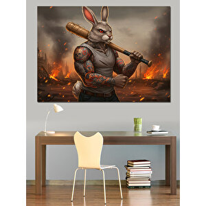 Kaslı Tavşan Fantastik Karakter Çizimi Dekoratif Kanvas - Mdf Ahşap Tablo