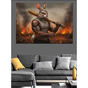 Kaslı Tavşan Fantastik Karakter Çizimi Dekoratif Kanvas - Mdf Ahşap Tablo