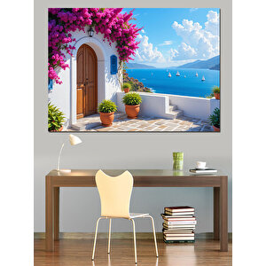 Sahil Manzaralı Renkli Ev Kapısı Dekoratif Kanvas - Mdf Ahşap Tablo 70x100 cm