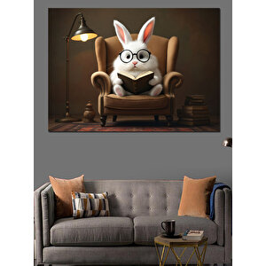 Gözlüklü Tavşan Koltukta Oturuyor Dekoratif Kanvas - Mdf Ahşap Tablo 25x35 cm