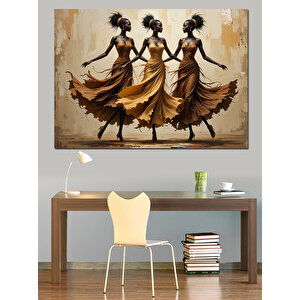 Dans Eden Kahverengi Elbiseli Kadınlar Dekoratif Kanvas - Mdf Ahşap Tablo 70x100 cm