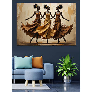 Dans Eden Kahverengi Elbiseli Kadınlar Dekoratif Kanvas - Mdf Ahşap Tablo