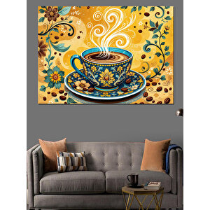 Desenli Kahve Fincanı Dekoratif Kanvas - Mdf Ahşap Tablo 70x100 cm