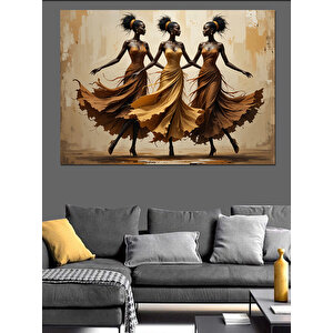 Dans Eden Kahverengi Elbiseli Kadınlar Dekoratif Kanvas - Mdf Ahşap Tablo 50x70 cm
