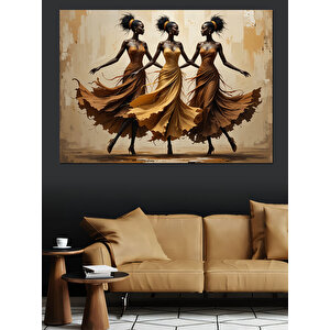 Dans Eden Kahverengi Elbiseli Kadınlar Dekoratif Kanvas - Mdf Ahşap Tablo 50x70 cm