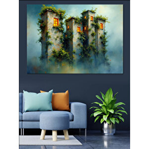 Doğayla Kaplı Eski Ev Dekoratif Kanvas - Mdf Ahşap Tablo
