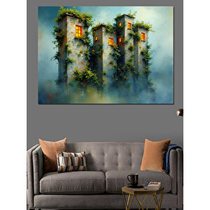 Doğayla Kaplı Eski Ev Dekoratif Kanvas - Mdf Ahşap Tablo 35x50 cm