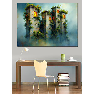 Doğayla Kaplı Eski Ev Dekoratif Kanvas - Mdf Ahşap Tablo 35x50 cm