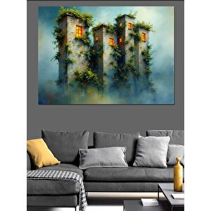 Doğayla Kaplı Eski Ev Dekoratif Kanvas - Mdf Ahşap Tablo 35x50 cm