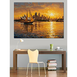 Şehir Manzaralı Günbatımı Dekoratif Kanvas - Mdf Ahşap Tablo 50x70 cm