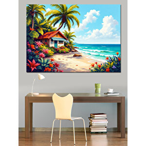 Tropik Plaj Evi Dekoratif Kanvas - Mdf Ahşap Tablo 70x100 cm