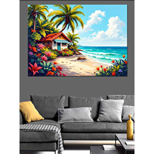 Tropik Plaj Evi Dekoratif Kanvas - Mdf Ahşap Tablo 70x100 cm