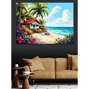 Tropik Plaj Evi Dekoratif Kanvas - Mdf Ahşap Tablo 70x100 cm
