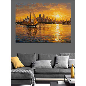 Şehir Manzaralı Günbatımı Dekoratif Kanvas - Mdf Ahşap Tablo 35x50 cm