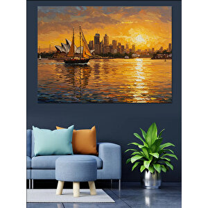 Şehir Manzaralı Günbatımı Dekoratif Kanvas - Mdf Ahşap Tablo