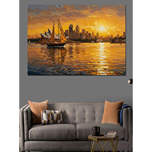 Şehir Manzaralı Günbatımı Dekoratif Kanvas - Mdf Ahşap Tablo