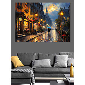 Yağmurlu Akşam Şehir Manzarası Dekoratif Kanvas - Mdf Ahşap Tablo 70x100 cm