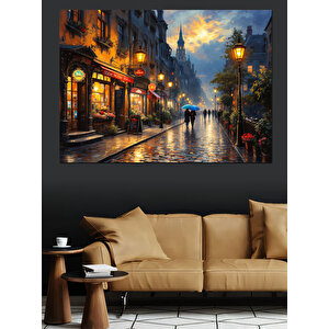 Yağmurlu Akşam Şehir Manzarası Dekoratif Kanvas - Mdf Ahşap Tablo 70x100 cm
