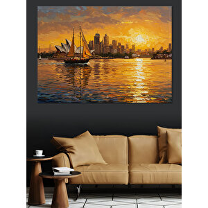Şehir Manzaralı Günbatımı Dekoratif Kanvas - Mdf Ahşap Tablo 70x100 cm