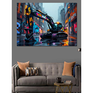 Şehirde Kepçe Dekoratif Kanvas - Mdf Ahşap Tablo 70x100 cm