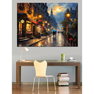 Yağmurlu Akşam Şehir Manzarası Dekoratif Kanvas - Mdf Ahşap Tablo 25x35 cm