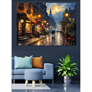 Yağmurlu Akşam Şehir Manzarası Dekoratif Kanvas - Mdf Ahşap Tablo