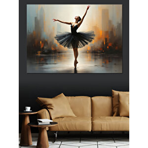 Balerin Şehir Silüeti Arka Plan Dekoratif Kanvas - Mdf Ahşap Tablo