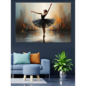 Balerin Şehir Silüeti Arka Plan Dekoratif Kanvas - Mdf Ahşap Tablo