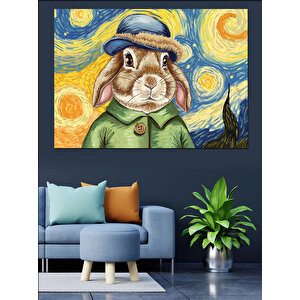 Yıldızlı Tavşan Portresi Dekoratif Kanvas - Mdf Ahşap Tablo 35x50 cm