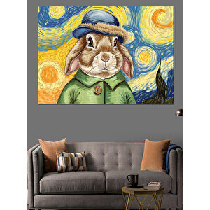 Yıldızlı Tavşan Portresi Dekoratif Kanvas - Mdf Ahşap Tablo 35x50 cm
