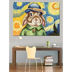 Yıldızlı Tavşan Portresi Dekoratif Kanvas - Mdf Ahşap Tablo 35x50 cm