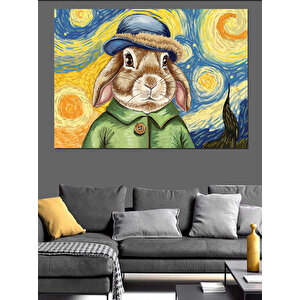 Yıldızlı Tavşan Portresi Dekoratif Kanvas - Mdf Ahşap Tablo