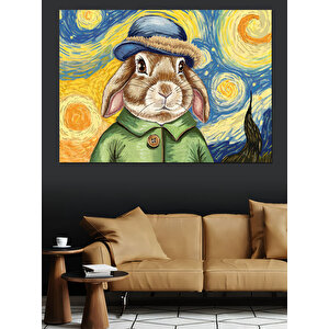 Yıldızlı Tavşan Portresi Dekoratif Kanvas - Mdf Ahşap Tablo