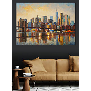 Günbatımında Modern Şehir Manzarası Dekoratif Kanvas - Mdf Ahşap Tablo 70x100 cm