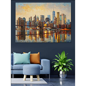 Günbatımında Modern Şehir Manzarası Dekoratif Kanvas - Mdf Ahşap Tablo 70x100 cm