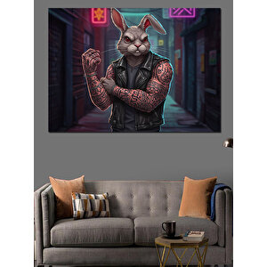 Gece Sokakta Tavşan Adam Dekoratif Kanvas - Mdf Ahşap Tablo 50x70 cm