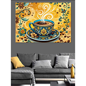 Desenli Kahve Fincanı Dekoratif Kanvas - Mdf Ahşap Tablo