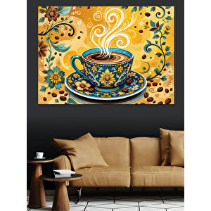 Desenli Kahve Fincanı Dekoratif Kanvas - Mdf Ahşap Tablo