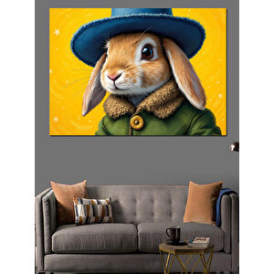 Şapkalı Sevimli Tavşan Dekoratif Kanvas - Mdf Ahşap Tablo