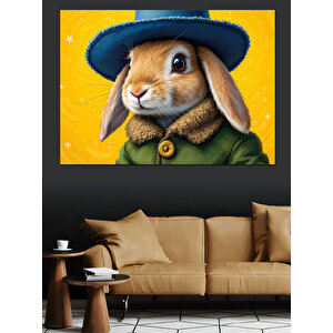 Şapkalı Sevimli Tavşan Dekoratif Kanvas - Mdf Ahşap Tablo 50x70 cm