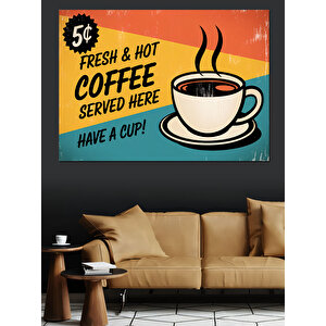 Retro Kahve Reklamı Dekoratif Kanvas - Mdf Ahşap Tablo 70x100 cm