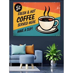 Retro Kahve Reklamı Dekoratif Kanvas - Mdf Ahşap Tablo 70x100 cm